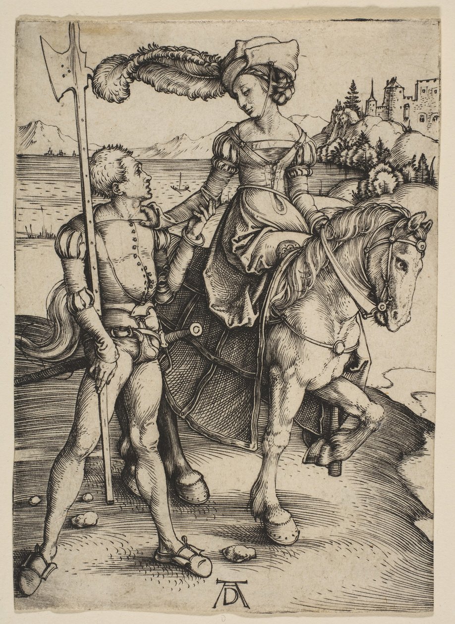 A Lady on Horseback és a Lansquenet, kb. 1497. alkotó: Albrecht Dürer