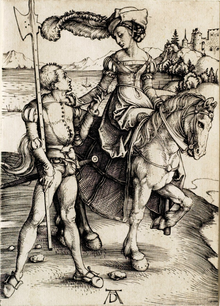 Lovon ülő hölgy alabárdossal alkotó: Albrecht Dürer