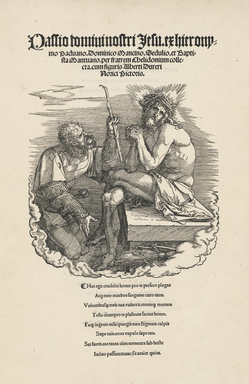 A bánat embere, akit egy katona csúfolt, valószínűleg 1511-ben. alkotó: Albrecht Dürer