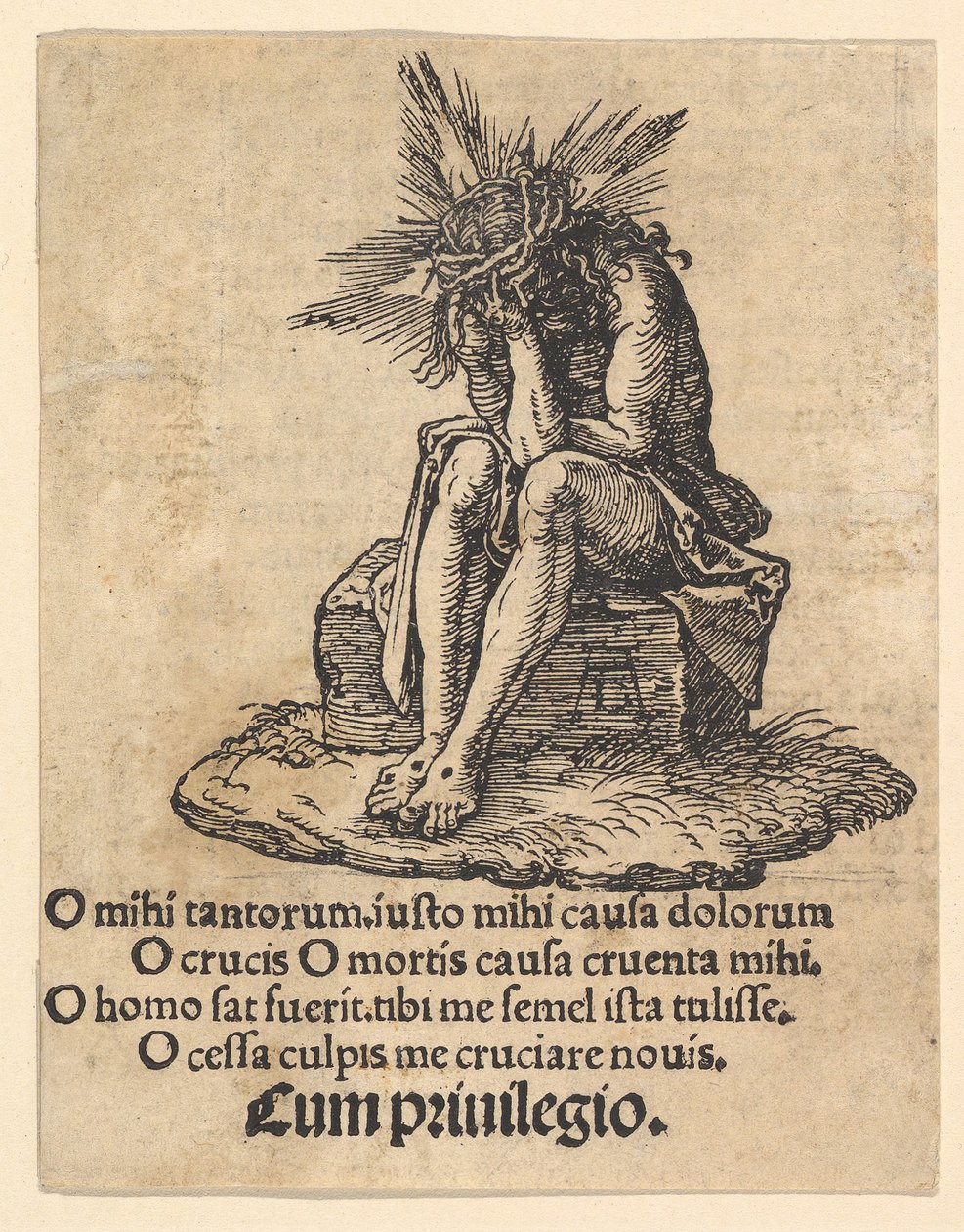 A bánat embere ülve, A kis szenvedély címlapja, kb. 1511. alkotó: Albrecht Dürer