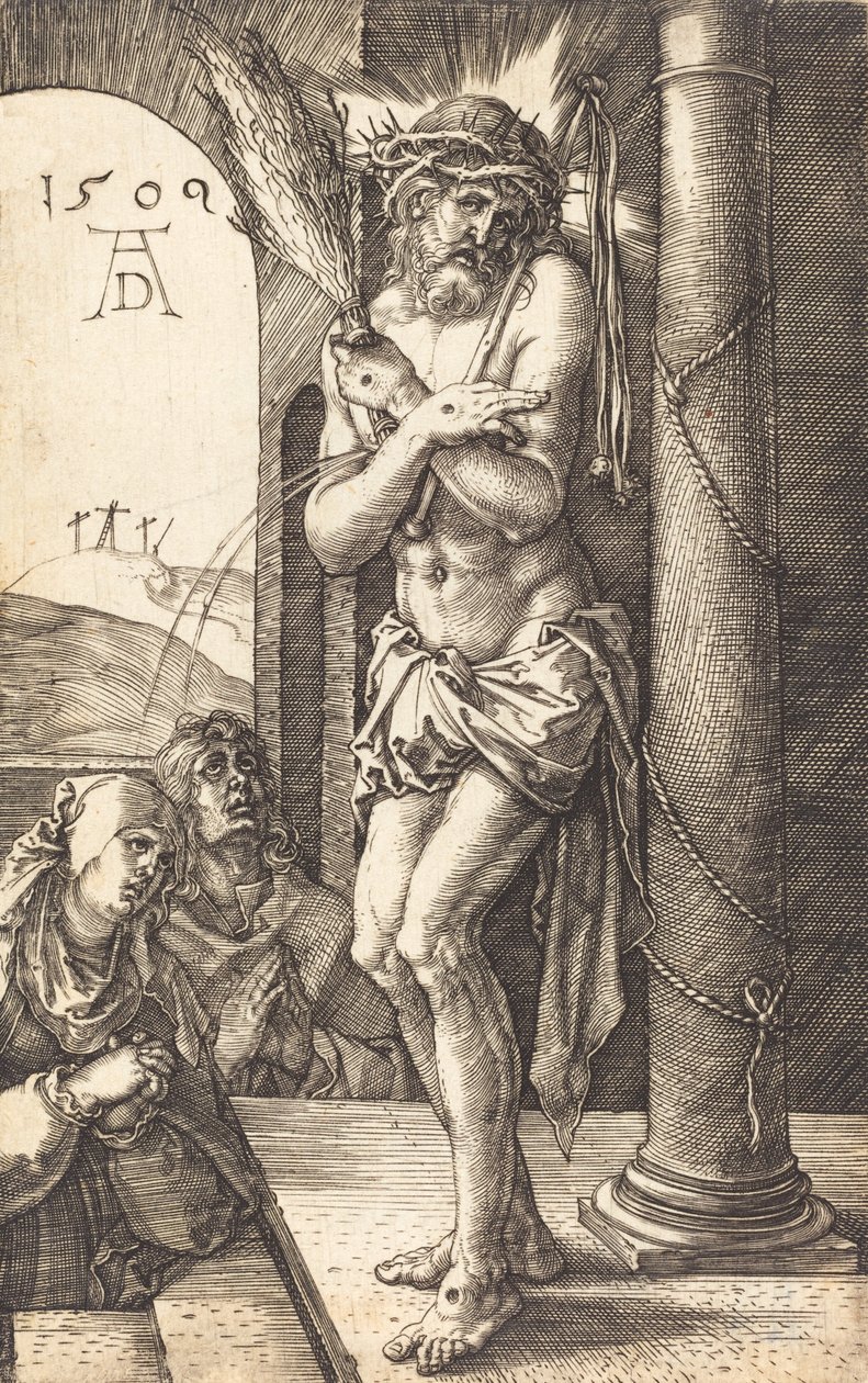 A bánat embere az oszlop mellett áll, 1509. alkotó: Albrecht Dürer