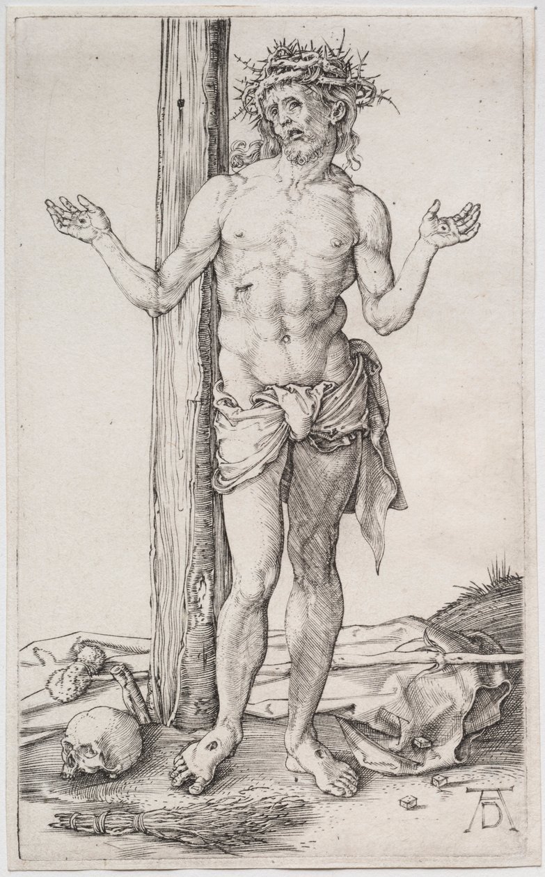 A bánat embere állva, felemelt kézzel, c. 1500. alkotó: Albrecht Dürer