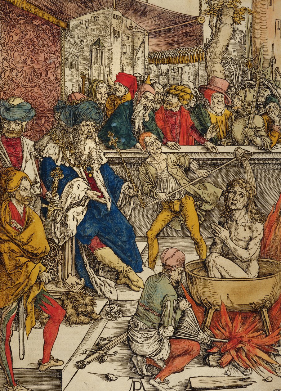Szent János vértanúsága, 1498 (színes fametszet) alkotó: Albrecht Dürer