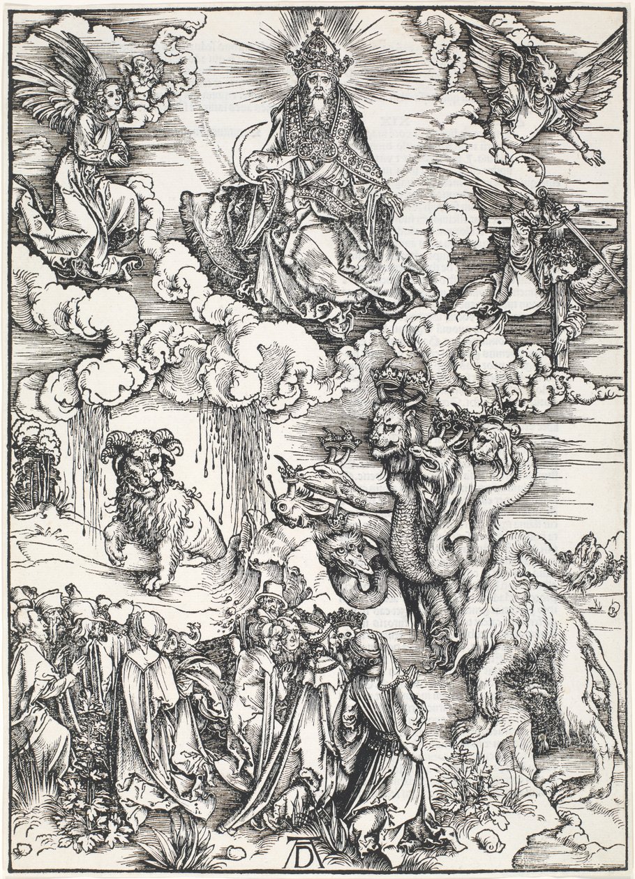 A hétfejű fenevad és a bárányszarvú fenevad, Szent János Apokalipsziséből, 1496-98. alkotó: Albrecht Dürer