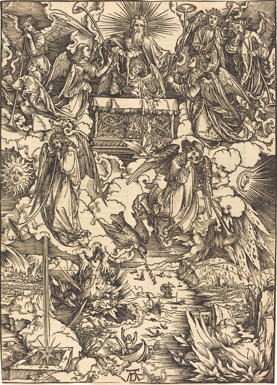 A hét angyal trombitákkal alkotó: Albrecht Dürer