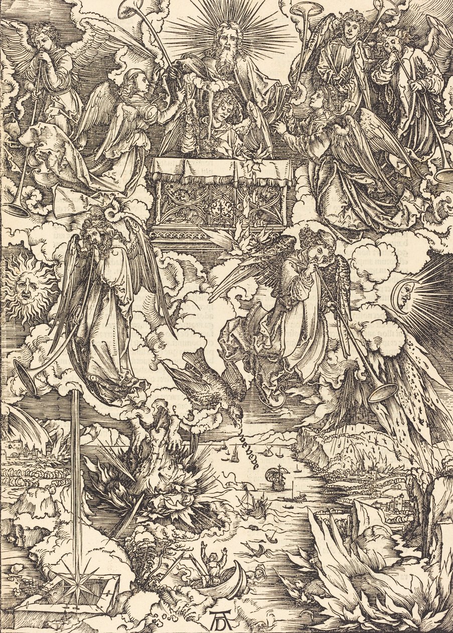 A hét angyal trombitákkal, 1498. alkotó: Albrecht Dürer