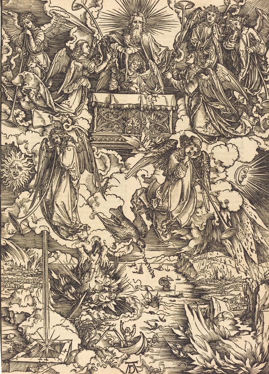 A hét angyal trombitákkal, valószínűleg c. 14961498. alkotó: Albrecht Dürer