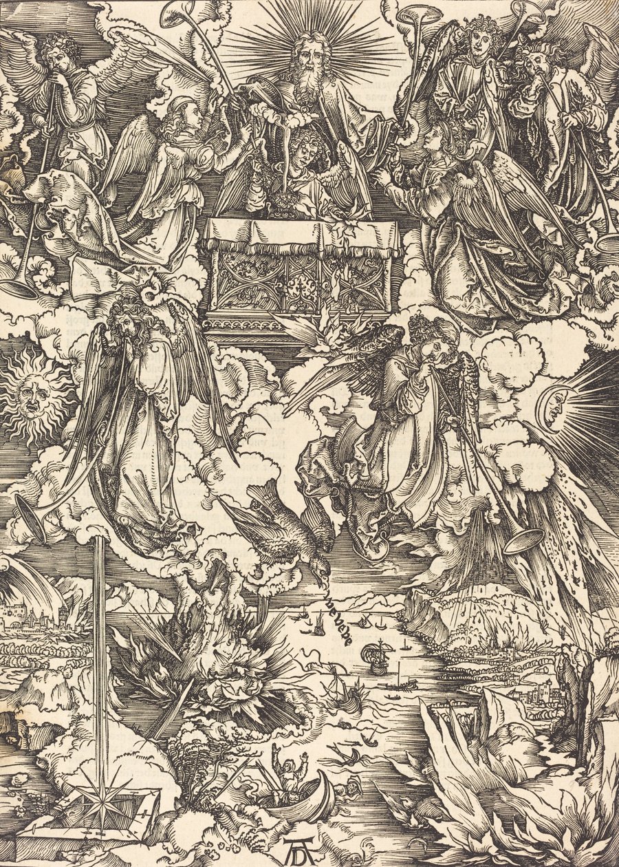 A hét angyal trombitákkal, valószínűleg c. 14961498. alkotó: Albrecht Dürer