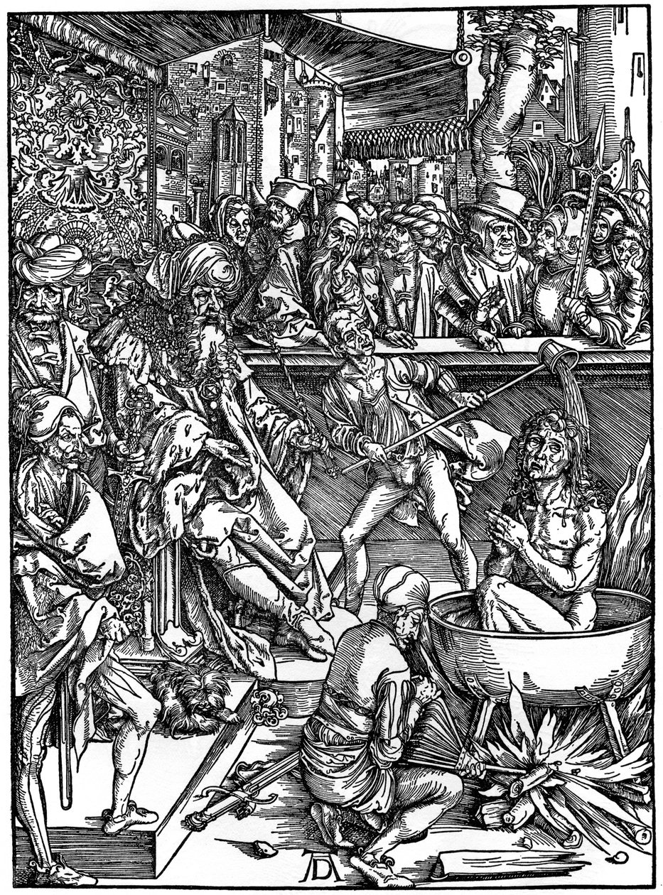 Szent János evangélista kínzása, 1498, 1936 alkotó: Albrecht Dürer