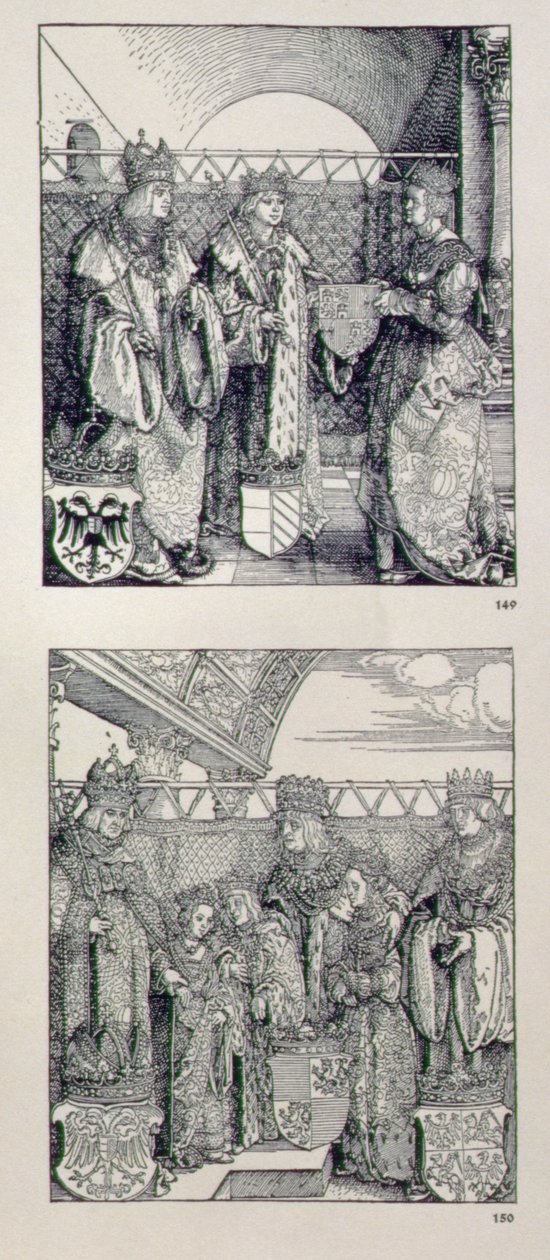 I. Maximilian császár diadalíve (1459-1519): a bal oldali portál felett elhelyezett két panel részlete, amelyek Maximilian császár életének eseményeit ábrázolják, kocsma. 151728 alkotó: Albrecht Dürer
