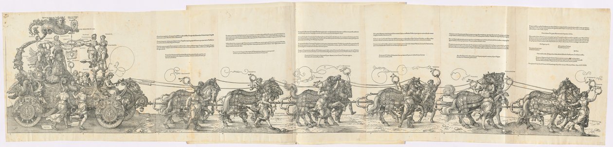 Maximilian I. diadalszekere A nagy diadalkocsi, 1523, latin kiadás. alkotó: Albrecht Dürer