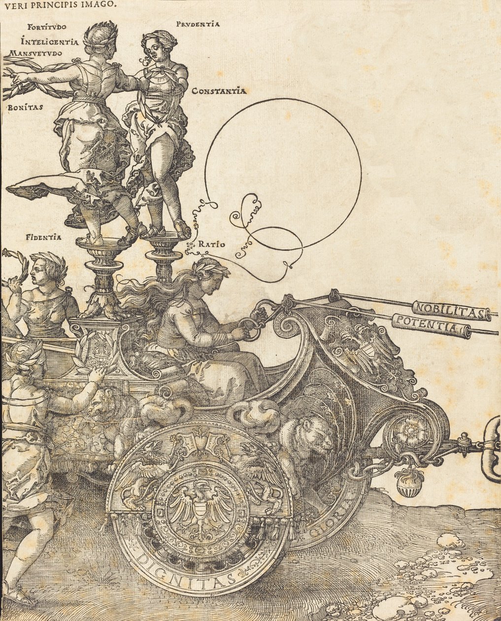 Maximilian I. diadalszekere A nagy diadalkocsi [8-as 2. tábla], 1523, latin kiadás. alkotó: Albrecht Dürer