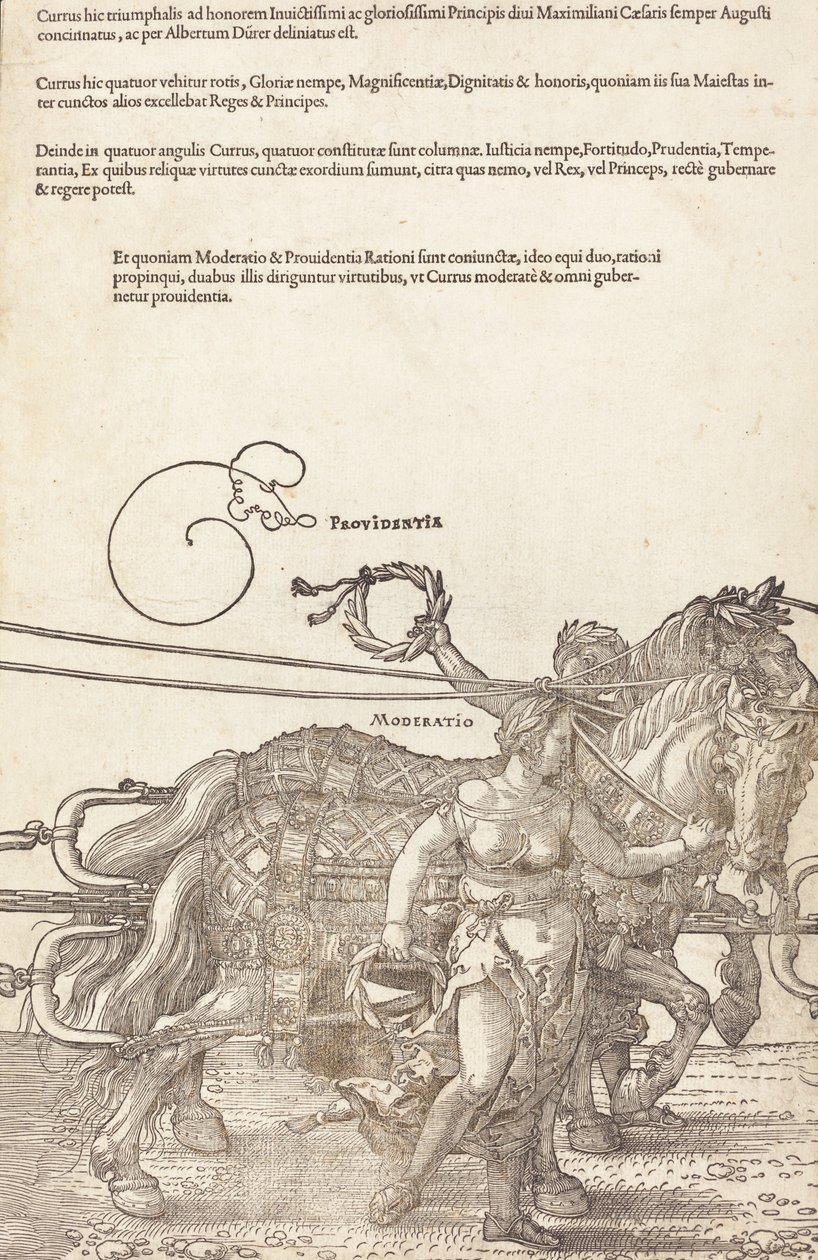Maximilian I. diadalszekere A nagy diadalkocsi [8/3. tábla], 1523, latin kiadás. alkotó: Albrecht Dürer