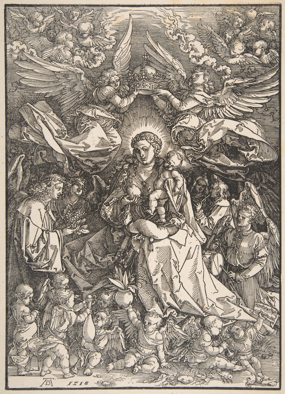 A Szűz, akit számos angyal vesz körül alkotó: Albrecht Dürer