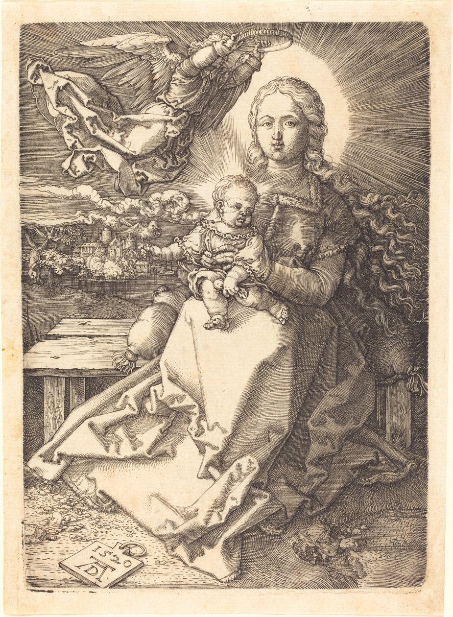 A szűz és a gyermek, akit egy angyal koronáz meg alkotó: Albrecht Dürer