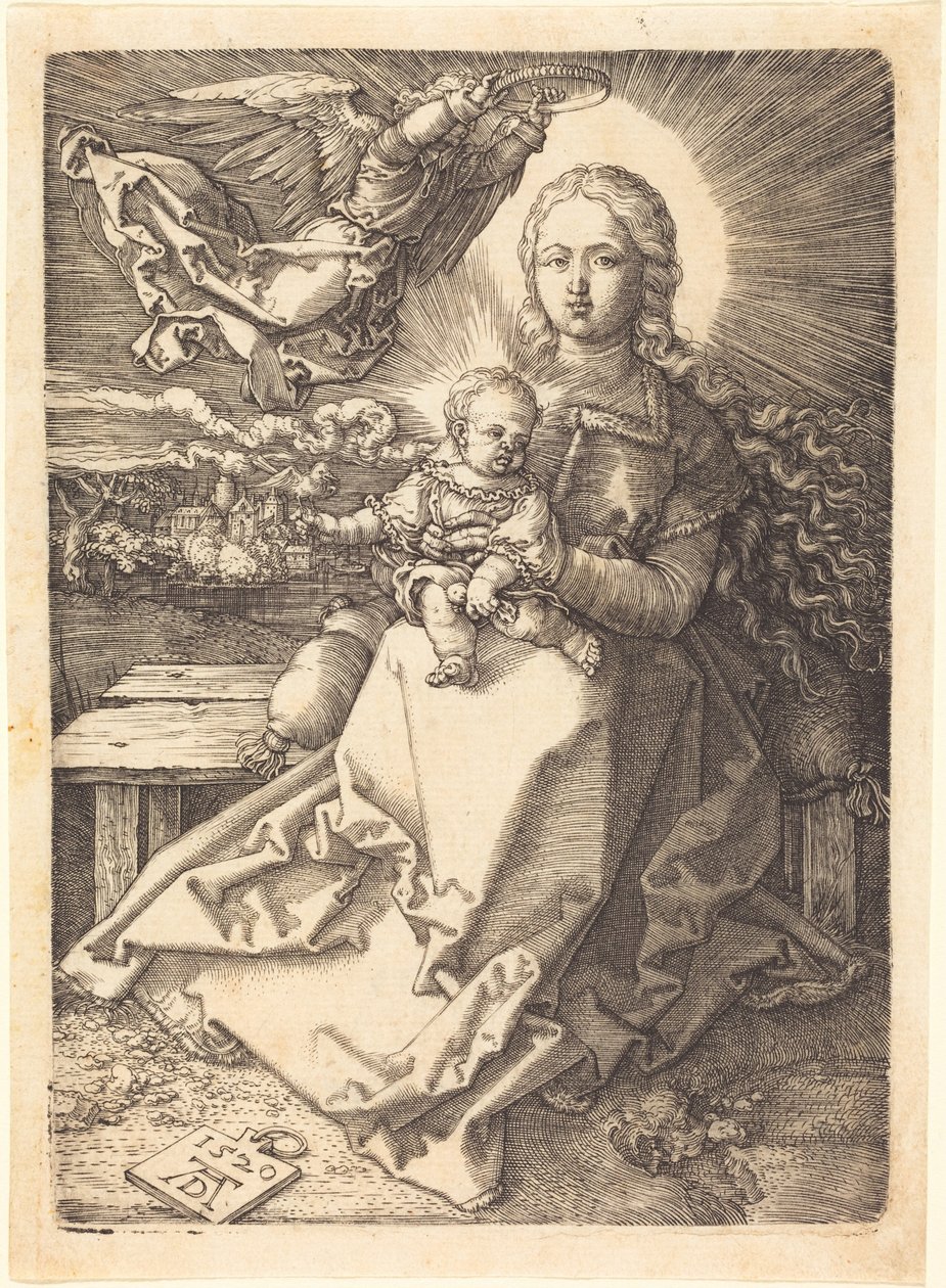 A Szűzanya és a gyermek, akiket egy angyal koronáz meg alkotó: Albrecht Dürer