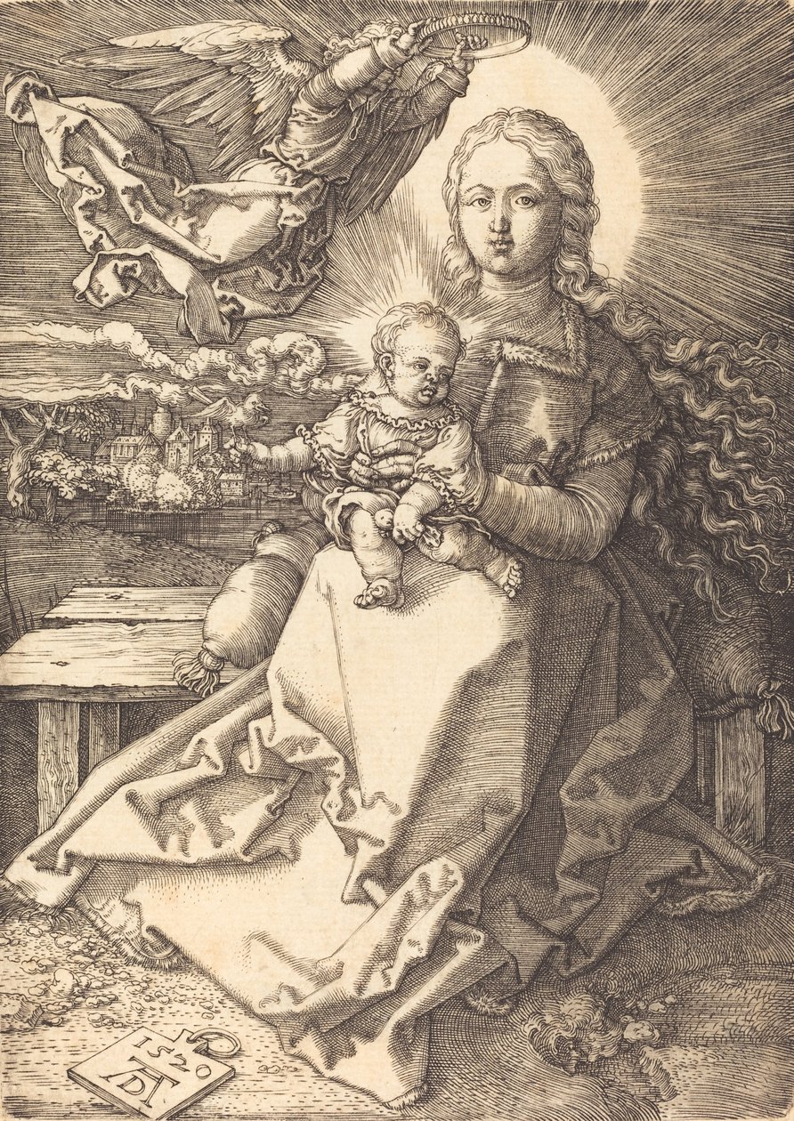 Az egy angyal által megkoronázott szűz és gyermek, 1520. alkotó: Albrecht Dürer