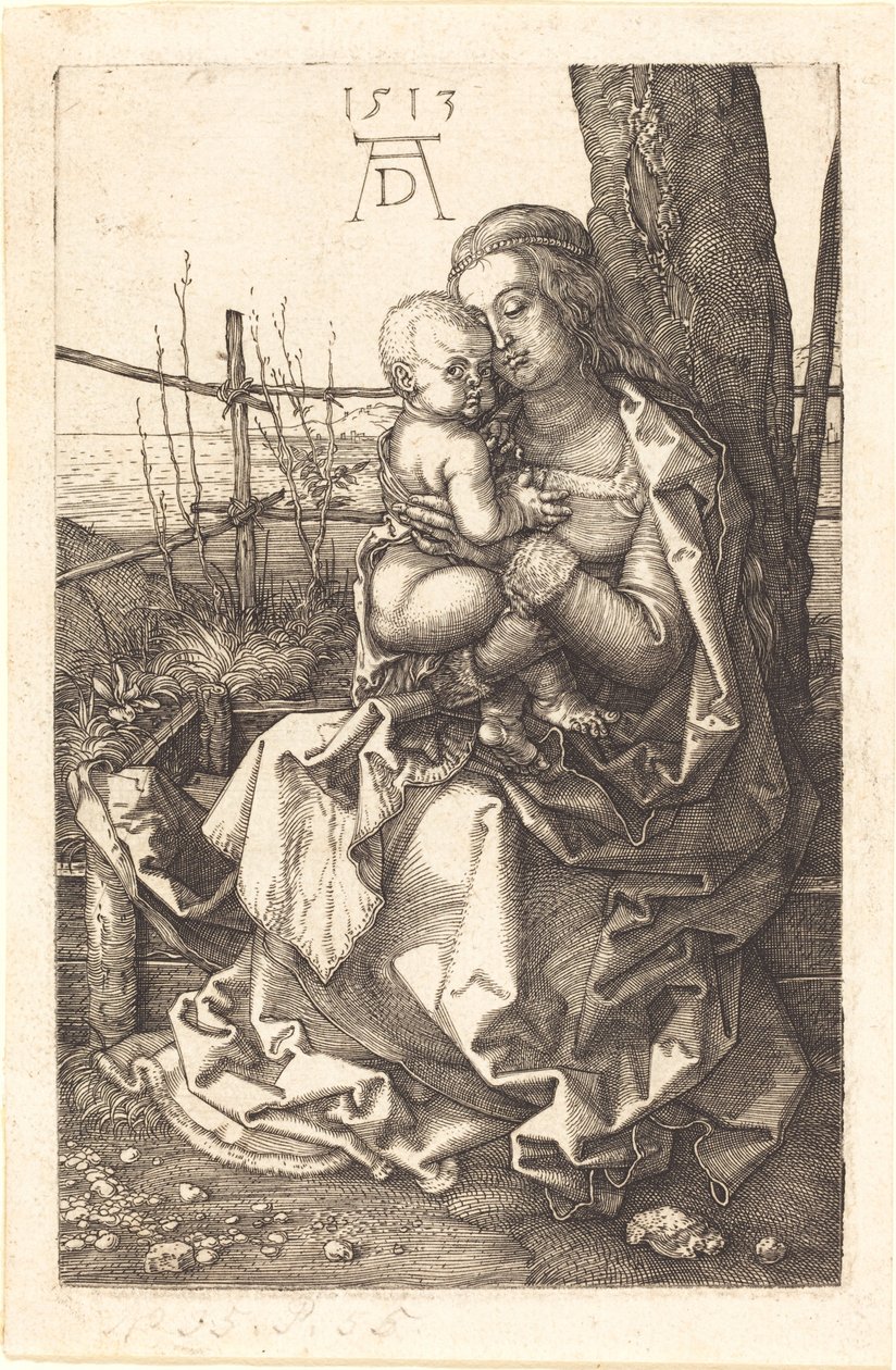 A szűz és a gyermek egy fa mellett ülve alkotó: Albrecht Dürer