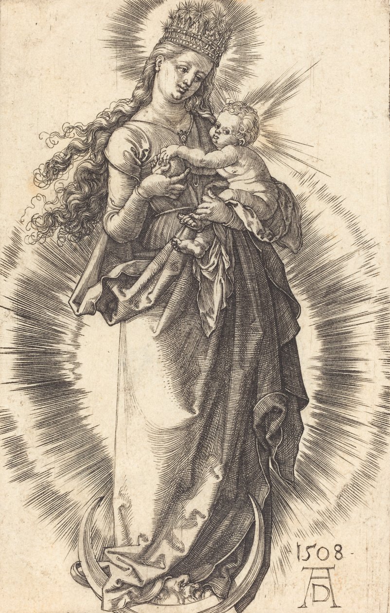 Szűz és gyermek a félholdon, csillagos koronával, 1508. alkotó: Albrecht Dürer