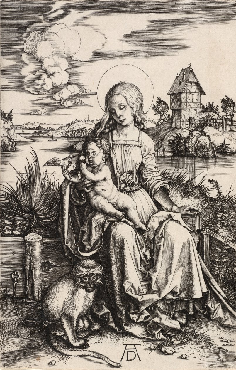 A Szűz és a Gyermek a majommal, c. 1498. alkotó: Albrecht Dürer