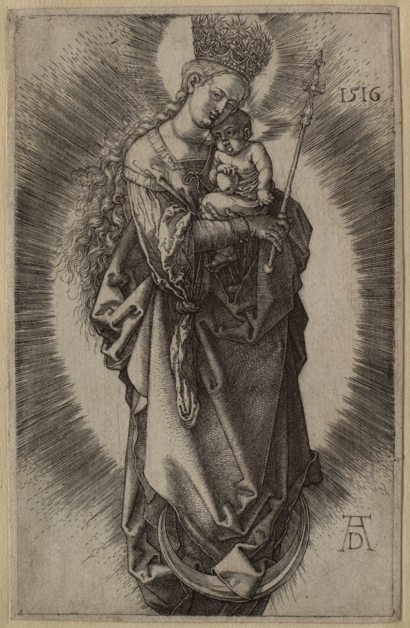 A Szűz a holdsarlón jogarrral és csillagkoronával alkotó: Albrecht Dürer