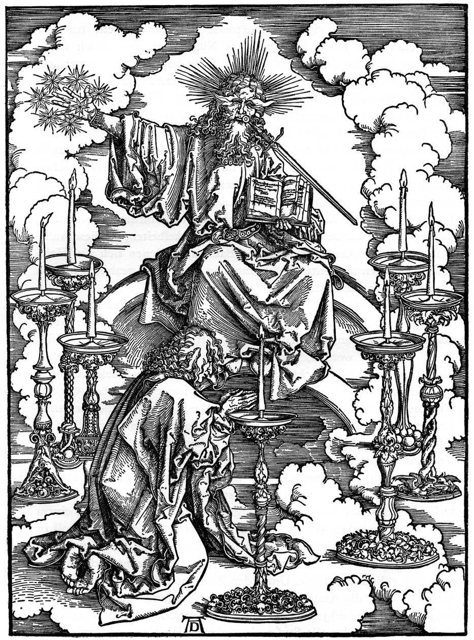 A hét gyertyatartó látomása az Apokalipszisből, 1498, 1936 alkotó: Albrecht Dürer
