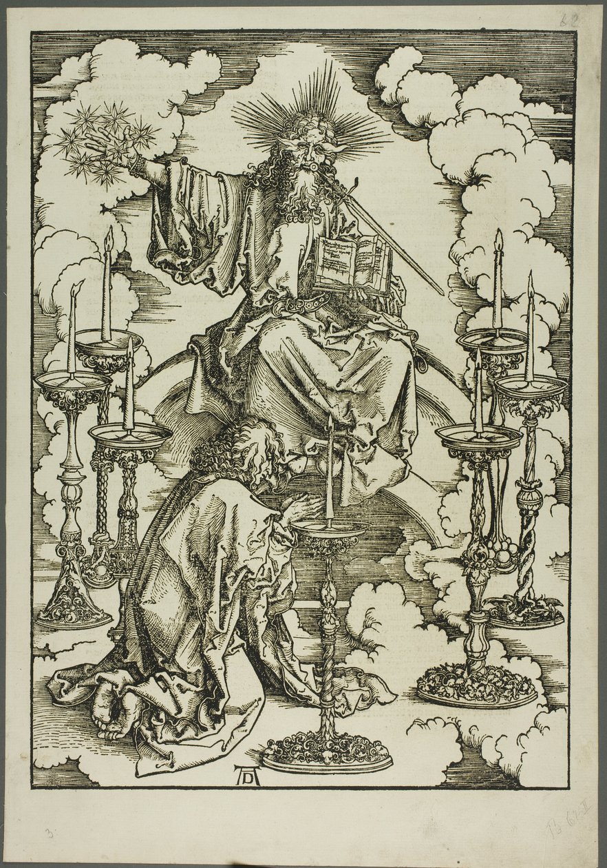 A hét gyertyatartó látomása az Apokalipszisből alkotó: Albrecht Dürer