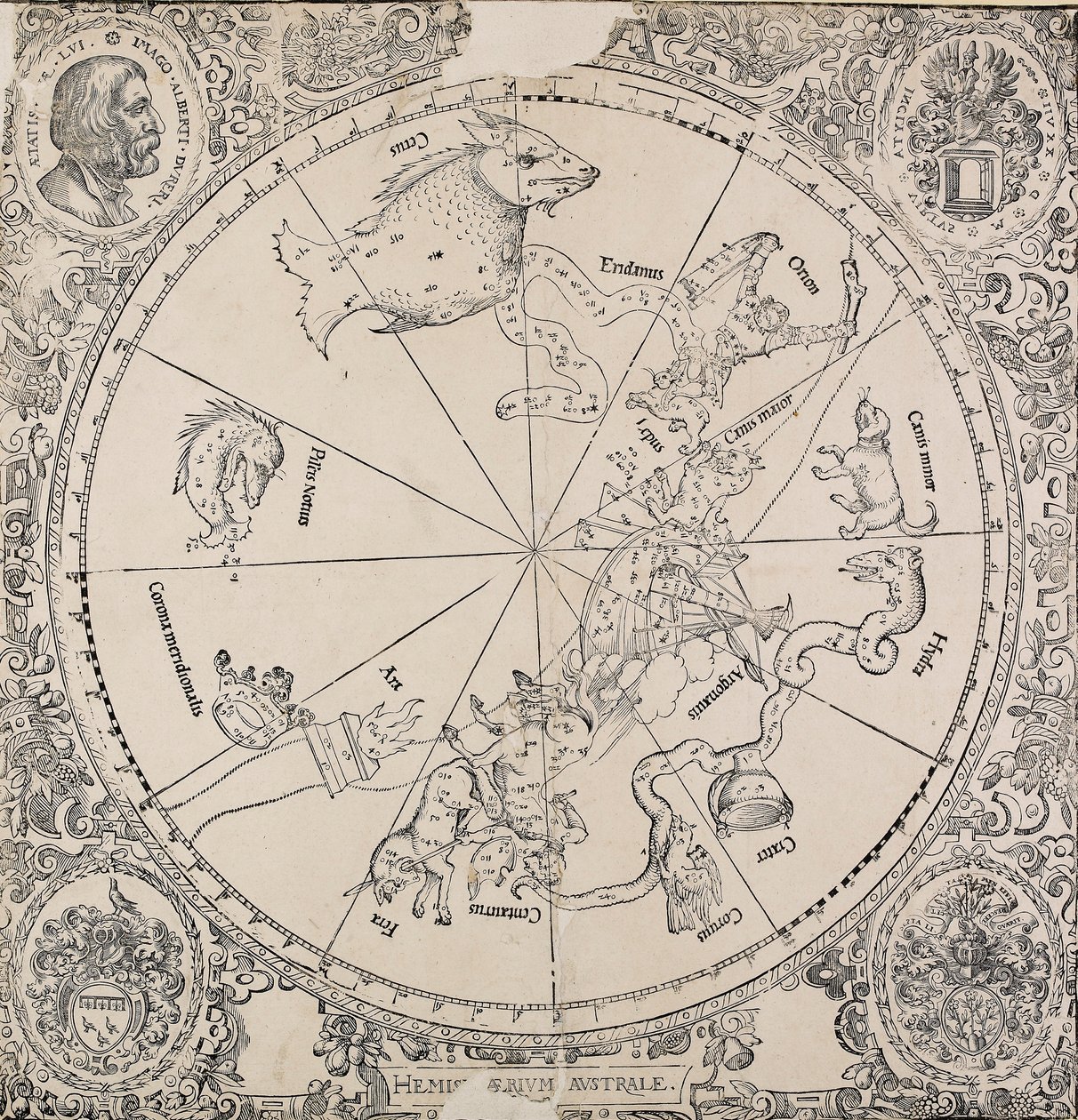 A déli félteke cheleszti diagramja, 16. század eleje alkotó: Albrecht Dürer