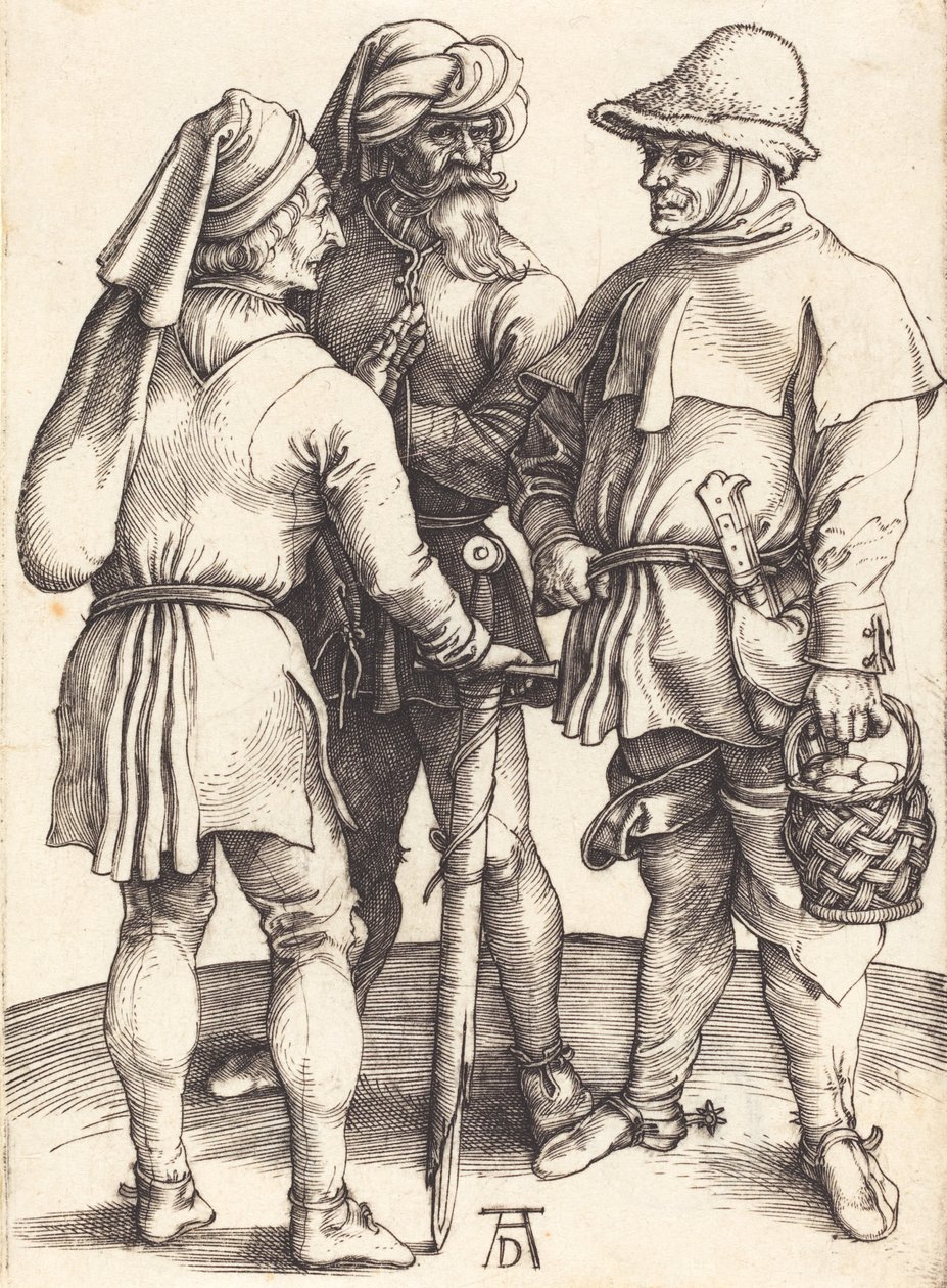 Három paraszt beszélgetésben, c. 1497. alkotó: Albrecht Dürer
