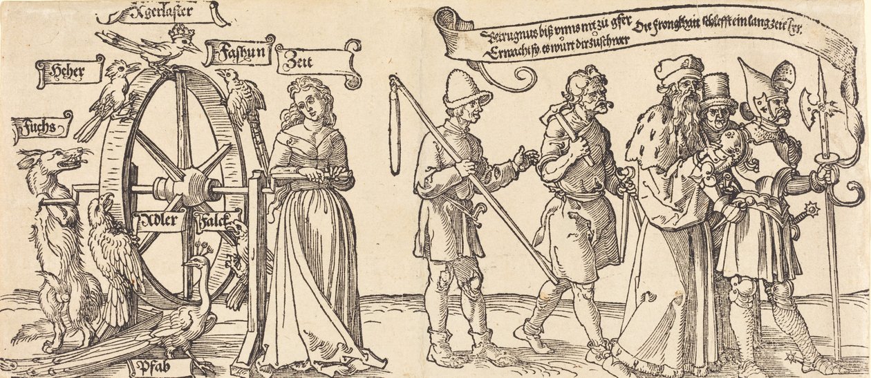 Az idő és a róka jobbra forgatja a szerencse kerekét minden rangú emberrel, valószínűleg 1526-ban. alkotó: Albrecht Dürer