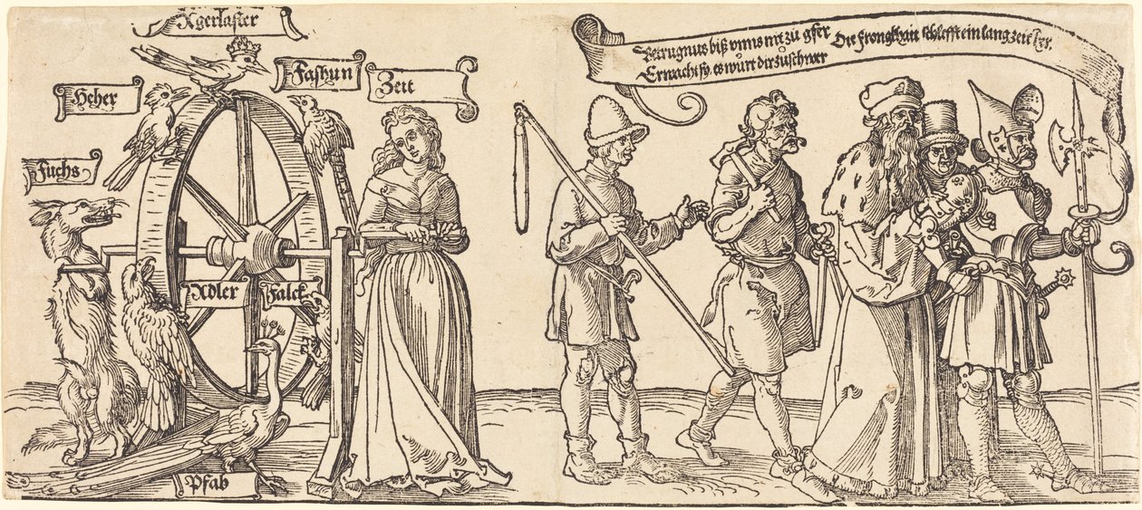 Az idő és a róka a szerencse kerekét forgatja jobbra minden rangú emberrel alkotó: Albrecht Dürer
