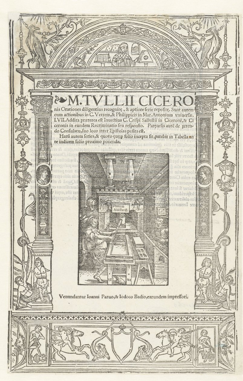 Cicero Orationes című művének címlapja Jodocus Badius nyomdászjegyével, 1520. alkotó: Albrecht Dürer
