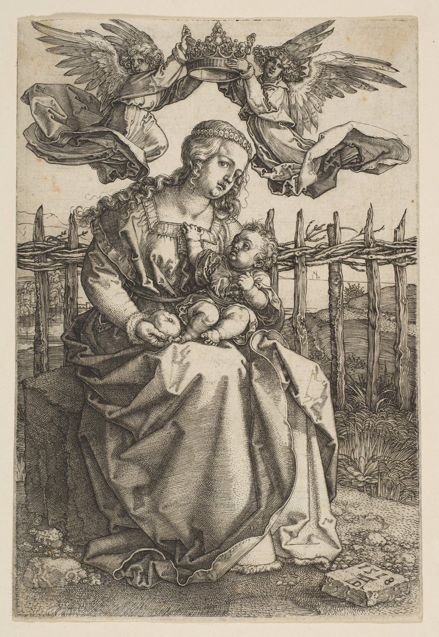 Két angyal által megkoronázott szűz és gyermek, 1518. alkotó: Albrecht Dürer