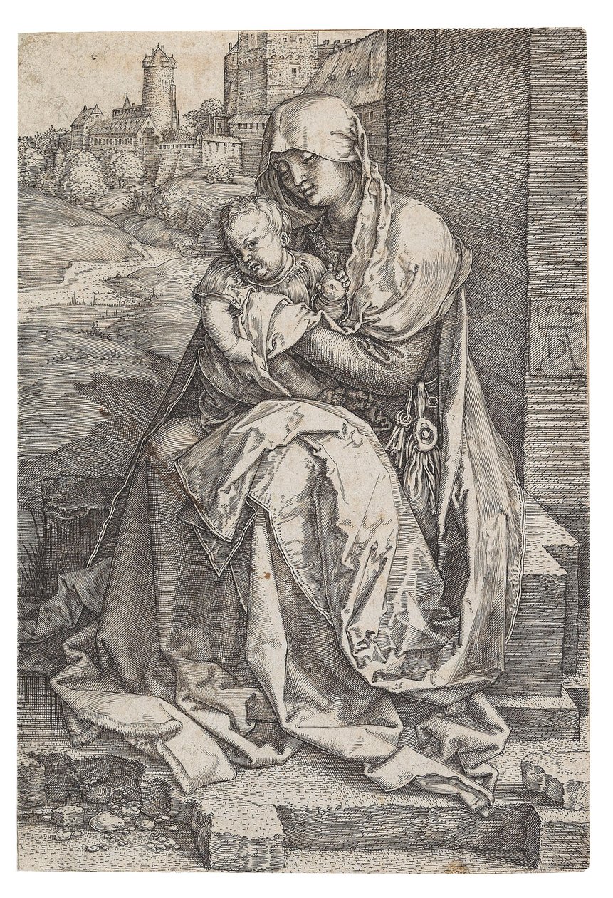 Szűz és gyermek a fal mellett ülve, 1514. alkotó: Albrecht Dürer