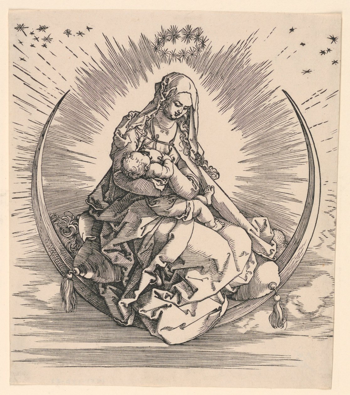 Szűz a félholdon (A Szűz életének címlapja) alkotó: Albrecht Dürer