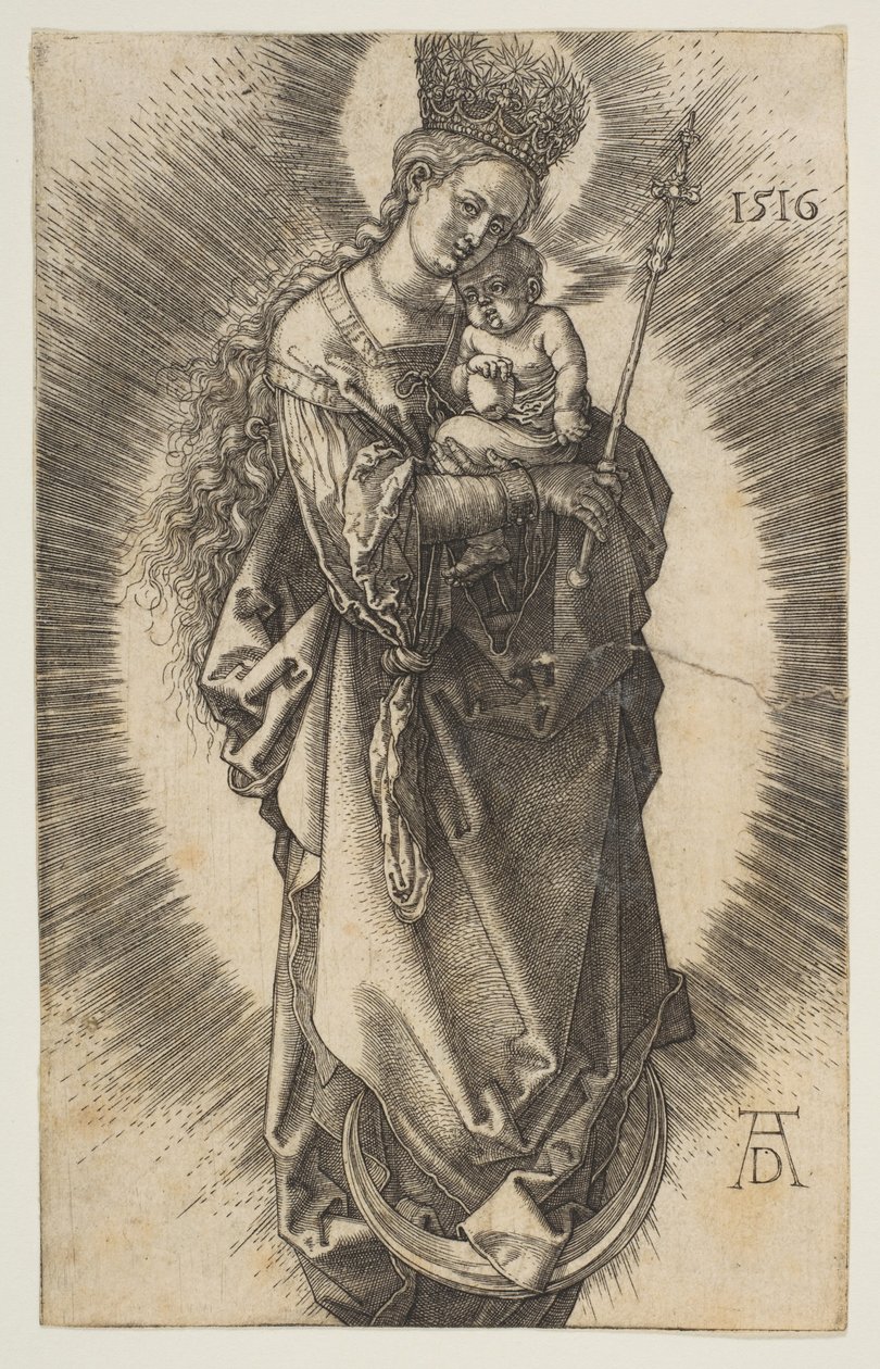 Szűz Mária holdsarlón, jogarral és csillagos koronával alkotó: Albrecht Dürer