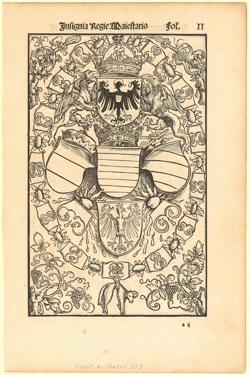 I. Maximilián római király címere [előlap]; Florian Waldauf (Waldauff) von Waldenstein címere [hátlap] alkotó: Albrecht Dürer