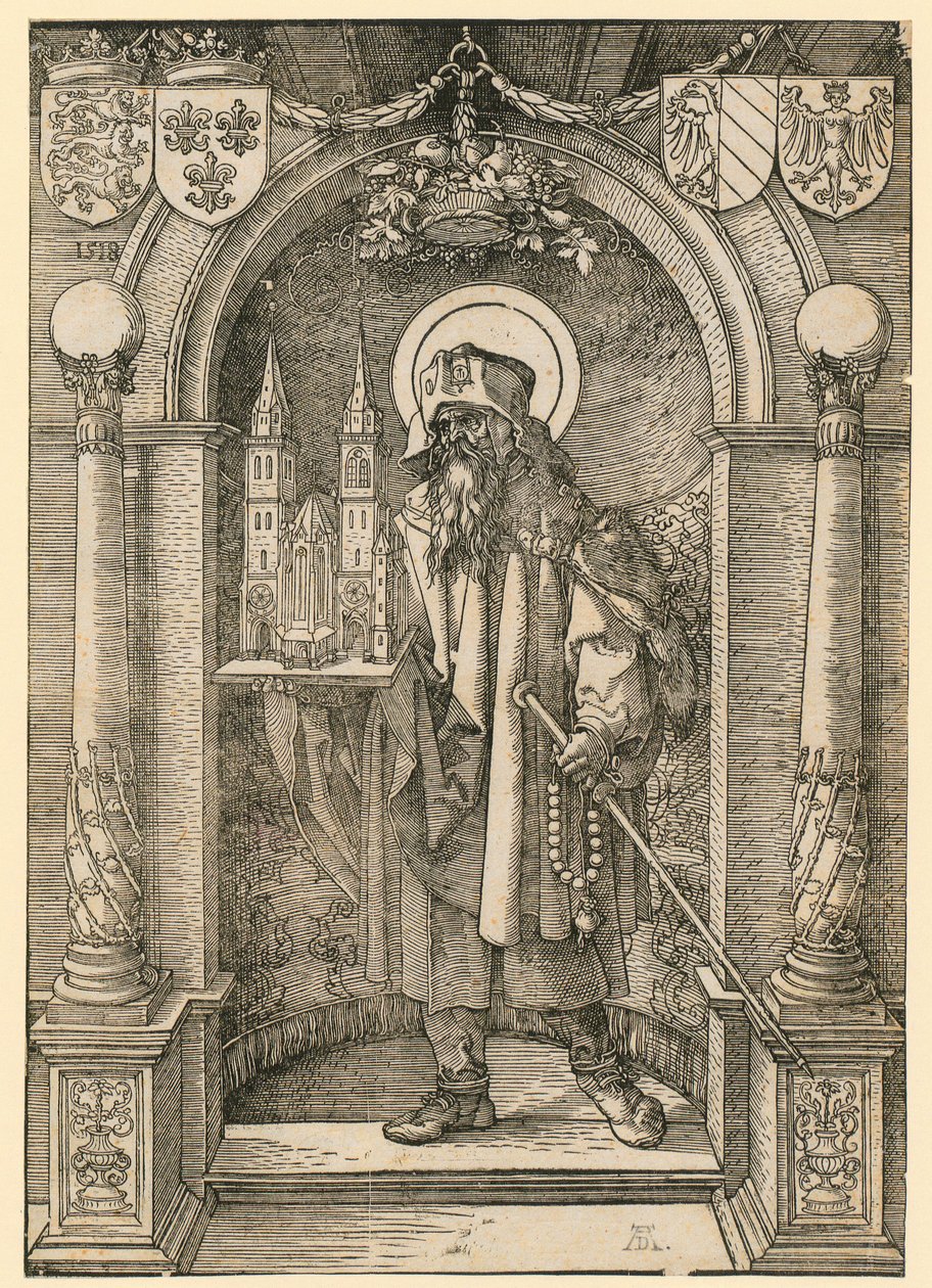 Johannes Stabius címere babérkoszorúval alkotó: Albrecht Dürer
