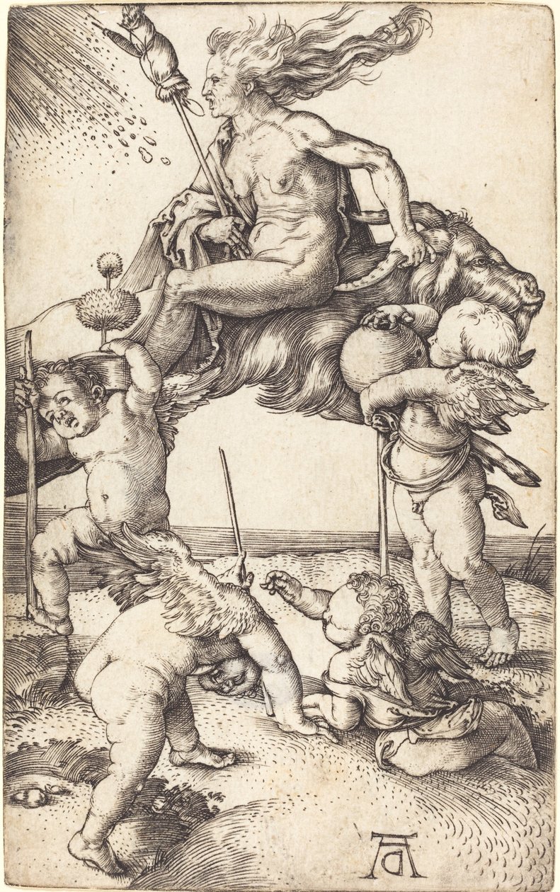Boszorkány lovaglás kecskén alkotó: Albrecht Dürer