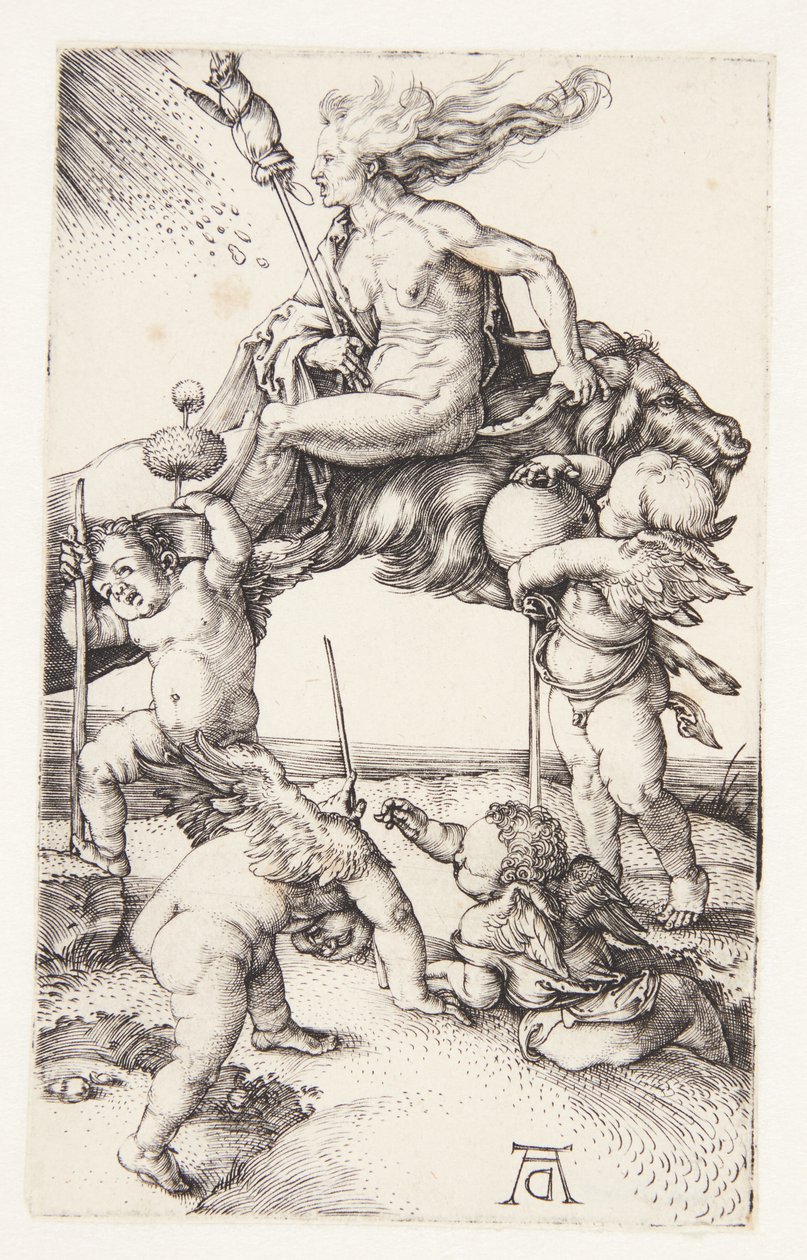 Boszorkány, aki hátrafelé lovagol egy kecskén alkotó: Albrecht Dürer