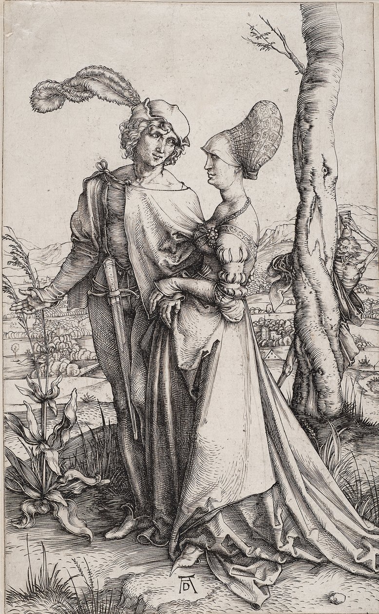 Fiatal házaspárt halál fenyeget a sétány alkotó: Albrecht Dürer