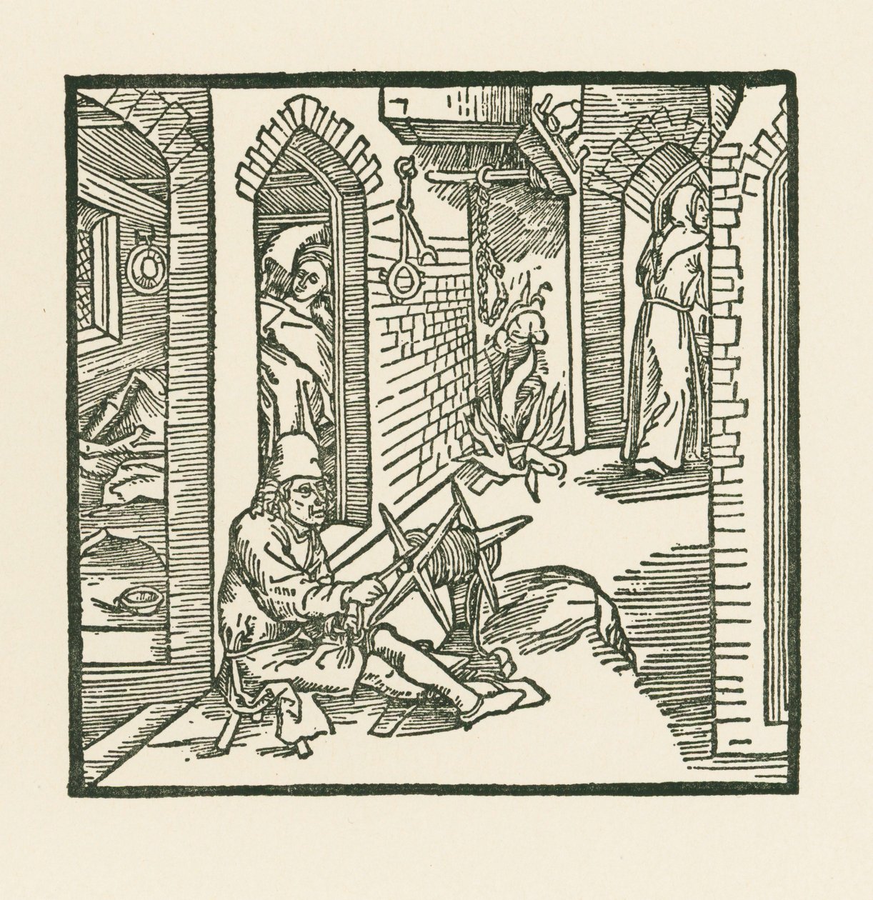 Egy kötélverő meglát egy szerzetest, amint elhagyja hűtlen felesége kamráját. alkotó: Albrecht Dürer or Duerer
