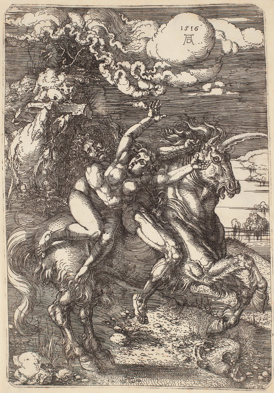 Elrablás egy unikornison alkotó: Albrecht Dürer