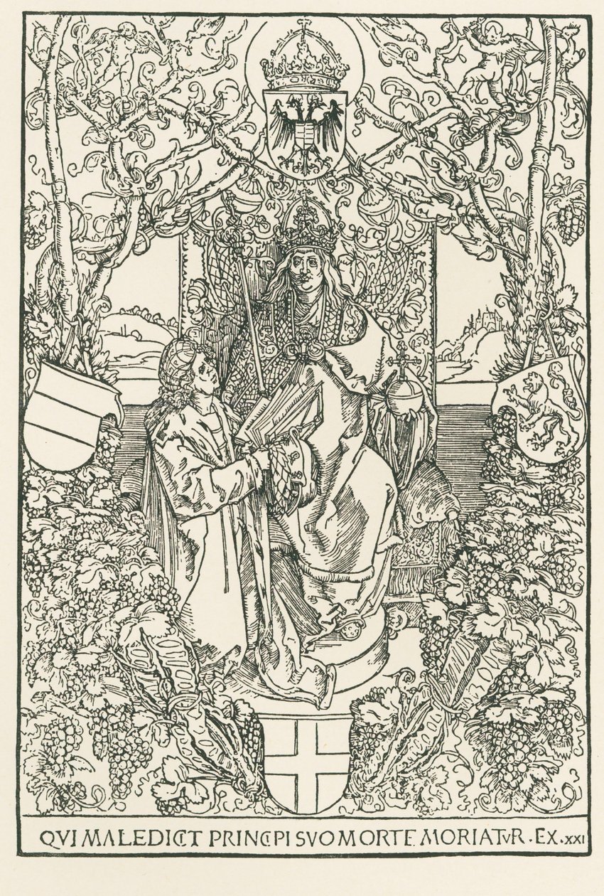 Celtes bemutatja művét Maximilian császárnak, nyomtatva a Sodalitas Celtica számára, Nürnberg. alkotó: Albrecht Dürer or Duerer