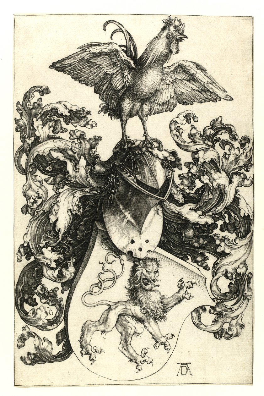Címer oroszlánnal és kakassal. 1502-03 alkotó: Albrecht Dürer