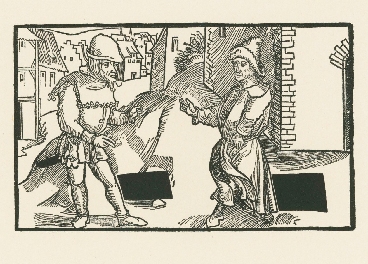 Demea és Micio, 1492-93 körül (fametszet) alkotó: Albrecht Dürer or Duerer