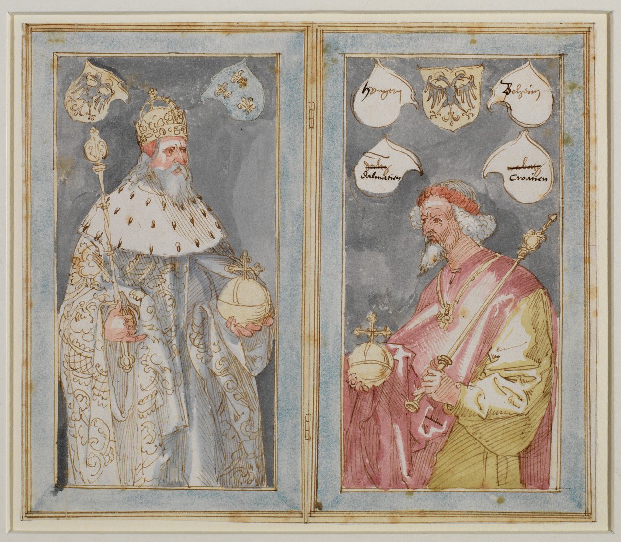 Nagy Károly és Zsigmond császárok, 1507-1510 körül alkotó: Albrecht Dürer