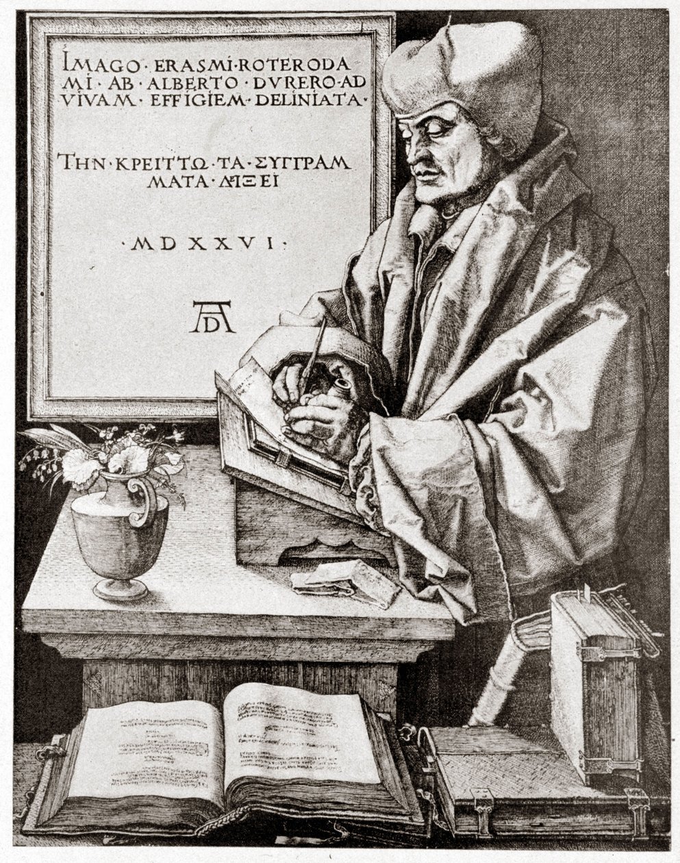 Erasmus írására - Albrecht Durer metszetét reprodukálták a 20. század elején. alkotó: Albrecht Dürer