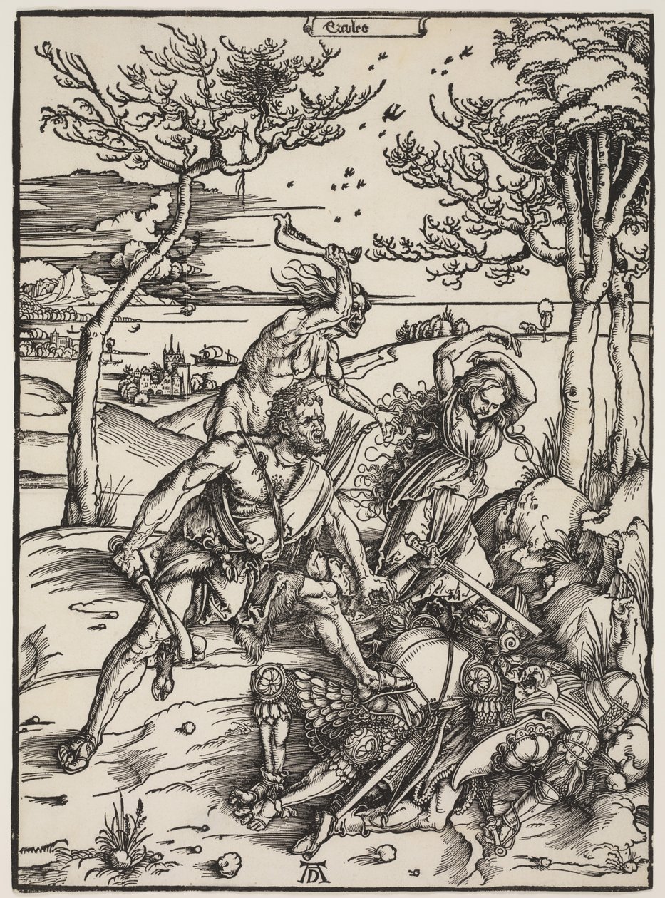 Herkules meghódító kakuszt, 1496 körül (fametszet) alkotó: Albrecht Dürer