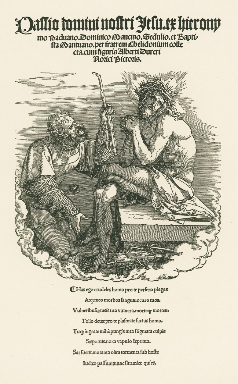 Egy katona gúnyolja a Fájdalmas embert, 1511 körül (fametszet) alkotó: Albrecht Dürer or Duerer